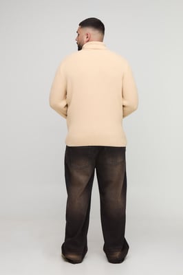 Plus Basic Regular Fit Ribbed Roll Neck Jumper