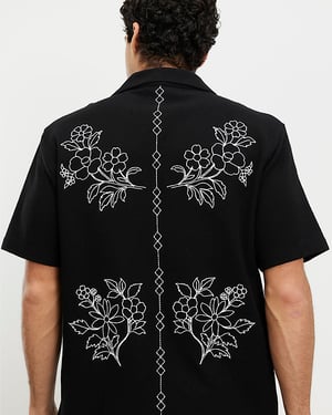 River Island Mens Shirt Black Regular Fit Floral Embroidered Collared