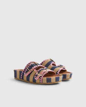 River Island Womens Sandals Navy Stripe Raffia Footbed