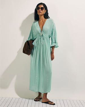 River Island Womens Maxi Dress Blue Cotton Mirror Embroidered