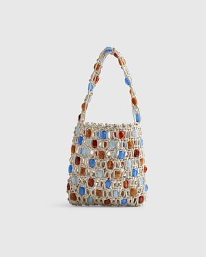 River Island Womens Rope Bag Cream Beaded 3D Flower Del Maar