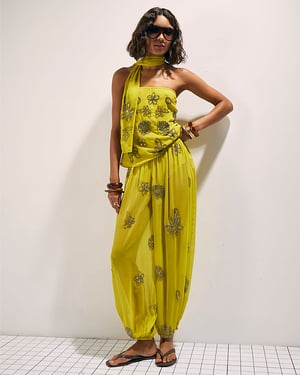 River Island Womens Balloon Trousers Yellow Embellished Cuffed