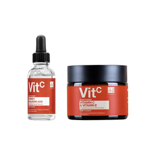 Dr. Botanicals Vitamin C & Hyaluronic Acid Facial Serum 30ml + Anti-Ageing Duo Moisturiser 60ml for Dryness, Fine Lines, Wrinkles, Acne, Blemishes