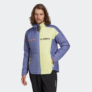 Men's adidas Myshelter Primaloft Hooded Padded Jacket me in Orbit Violet / Pulse Yellow