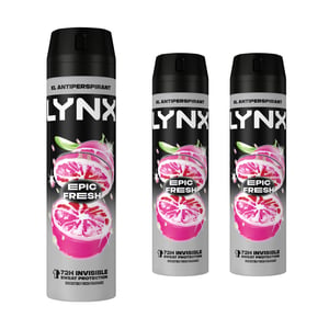 Lynx Anti-Perspirant Epic Fresh 72H Sweat & Odour Protection Deodorant, 3x200ml