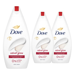 Dove Velvet Glow Body Wash 0% Sulfate SLES for Soft & Smoother Skin 450ml, 3pk