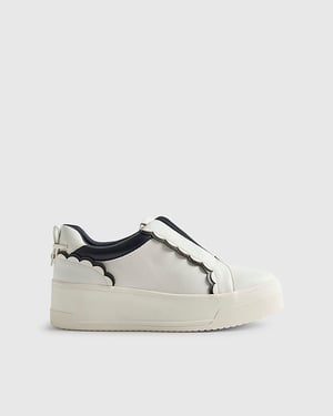 River Island Womens Trainers White Scallop Trim Slip On Sneakers
