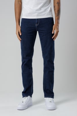 Dark Blue Organic Cotton Blend Slim Fit Mid-Rise Denim Jeans