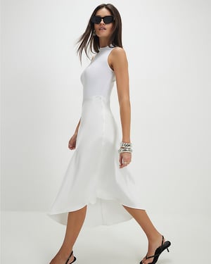 River Island Womens Midi Dress Cream Hybrid Crew Neck Sleeveless