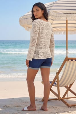 Crochet Tie Front  V-Neck Tunic Top
