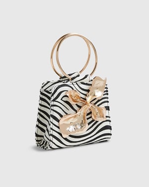 River Island Womens Clutch Bag Black Zebra Metal Detail Popper