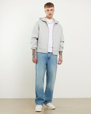 River Island Mens Loose Fit Jeans Blue Denim Button Zip