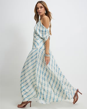 River Island Womens Maxi Skirt Blue Check Elasticated Waist