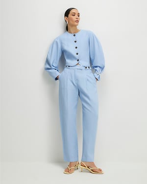 River Island Womens Jacket Blue Linen Blend Balloon Sleeve