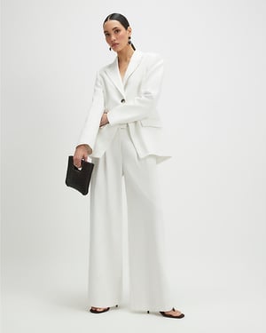 River Island Womens Wide Leg Trousers White Linen Look Pleated