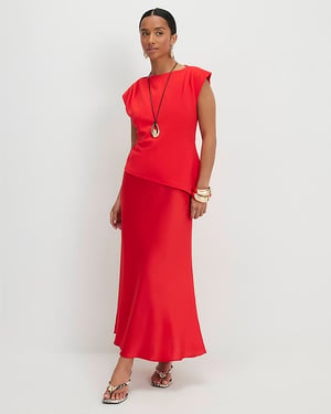 River Island Womens Midi Dress Petite Red Satin Skirt Sleeveless