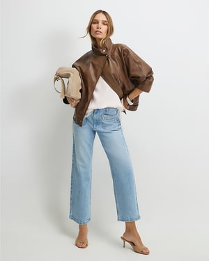 River Island Womens Cropped Jeans Blue High Waisted Wide Leg