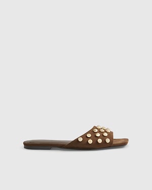 River Island Womens Sandals Brown Stud Flat Square Open Toe