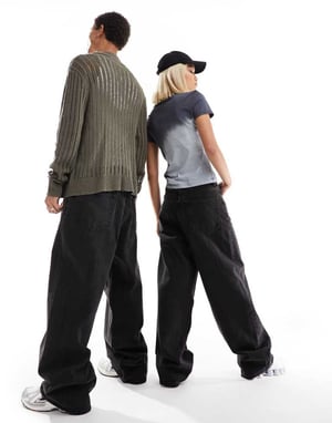Weekday Unisex Astro lösa passform breda benjeans i stämd svart