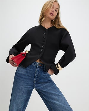 River Island Womens Jacket Black Long Sleeve Button Up V-Neck