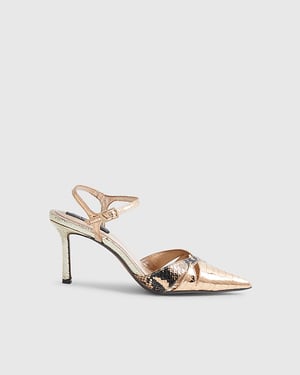 River Island Womens Court Shoes Rose Gold Cut Out Heels Pointed Toe