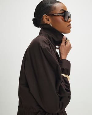 River Island Womens Shacket Brown Drawstring Waist Long Sleeve
