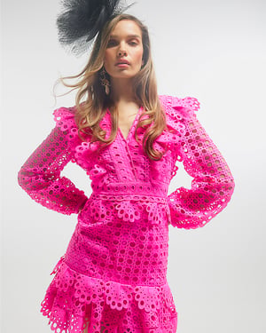 River Island Womens Mini Dress Pink Premium Lace Edwina Ibbotson