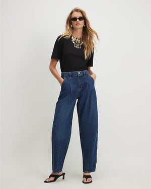 River Island Womens Barrel Leg Jeans Blue Clean Waist