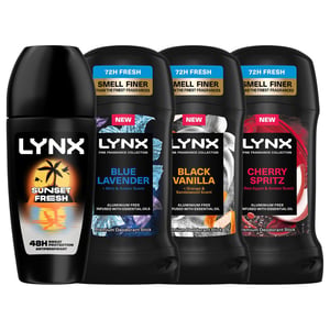 Lynx 4pk Bundle 50ml AP Roll-On & 3x 50ml AP Sticks (Vanilla, Lavender, Cherry)