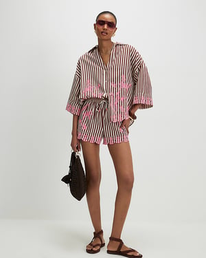 River Island Womens Shirt Brown Cotton Blend Stripe Toucan