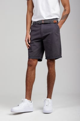 Charcoal Cotton Belted Chino Shorts