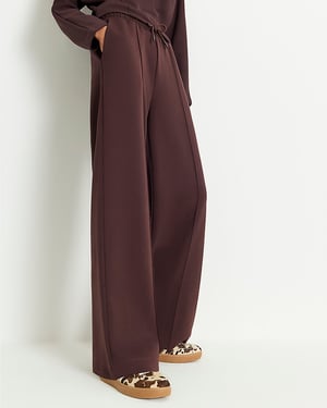 River Island Womens Joggers Brown Premium Wide Leg Pintuck