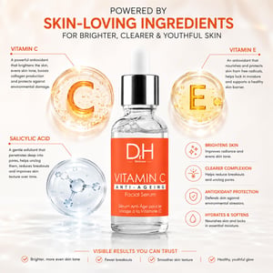 Dr H Anti-Ageing Vitamin C Facial Serum 30ml for Acne, Blemishes, Large Pores, Brightening