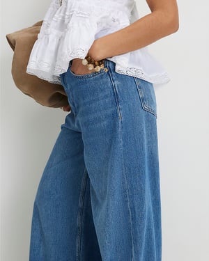 River Island Womens Wide Leg Jeans Petite Blue High Waisted Soft