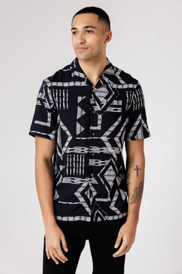 Black Tribal Print Short Sleeve Shirt