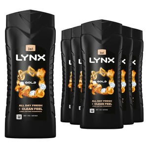 Lynx Gold 12H Refreshing Fragrance Shower Gel Bodywash, 6x 500ml