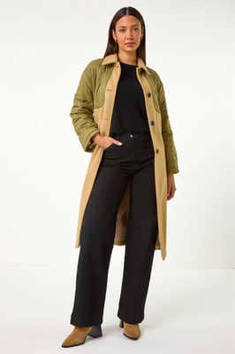 Contrast Quilted Collar Smart Coat