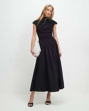 River Island Womens Maxi Dress Black Short Sleeve Hybrid Drape