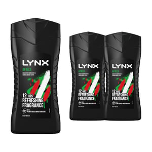 Lynx Africa 12-H Refreshing Fragrance Shower Gel Body Wash for Men, 3x225ml