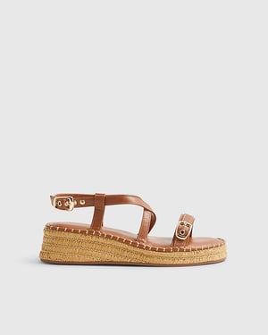 River Island Womens Sandals Brown Cross Strap Wedge Buckle