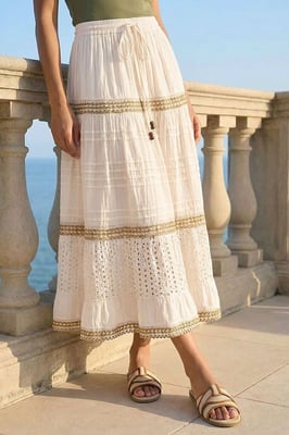 Broderie Cotton Tiered Maxi Skirt