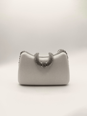 Shimmer Grab Bag with Double Chain Strap Silver