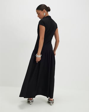 River Island Womens Maxi Dress Petite Black Short Cap Sleeve