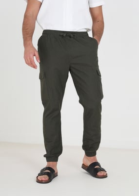Khaki 'Beach' Cotton Linen Blend Cargo Trousers
