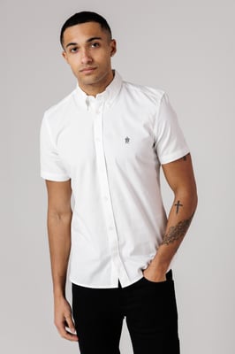White Cotton Short Sleeve Oxford Shirt