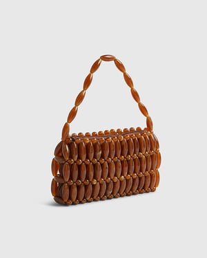 River Island Womens Clutch Bag Brown Bead Elements Zip Top Handle