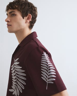 River Island Mens Shirt Brown Regular Fit Leaf Embroidered Graphic