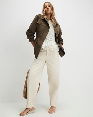 River Island Womens Jacket Khaki Utility Funnel Long Sleeve