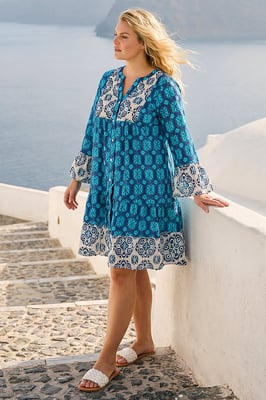 Curve Contrast Print V-Neck Midi Dress