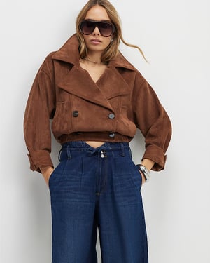 River Island Womens Wide Leg Jeans Blue High Waisted Tie Detail